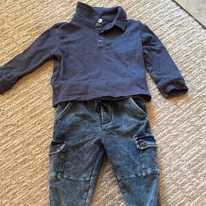 Splendid Navy Long Sleeve Shirt and Denim Pants Set 6-12 Months
